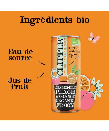 CLIPPER - Organic Refreshing Drink - Chamomile Peach Orange Fusion - No added sugar - 25cl - Pack of 12 Cans - Buy Online on GoSupps.com