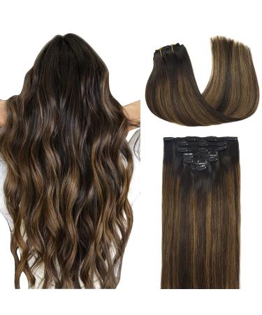 Clip in Hair Extensions Human Hair Extensions  DOORES Balayage Dark Brown to Chestnut Brown 120g 7pcs 18 Inch Real Human Hair Extensions Clip in Straight Remy Hair Extensions 18 Inch-120g 2/6/2 Dark Brown to Chestnut Br...