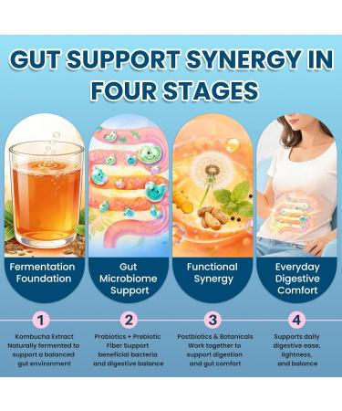 Probiotic Kombucha Gummies for Digestive Health - Synergy Kombucha with Probiotics Prebiotics & Postbiotics Dandelion Root Slppery Elm - Gut Health for Women & Men Mixed Berry Flavor 60 Gummies - Buy Online on GoSupps.com