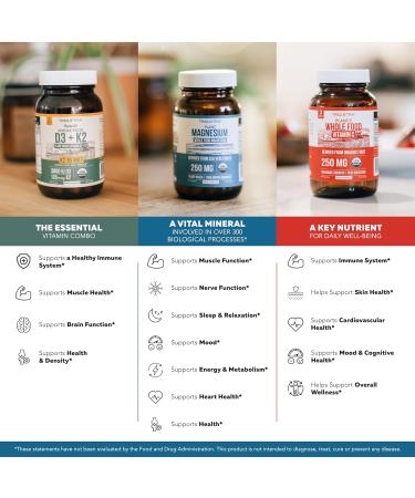 Magnesium (60 ct) Plant D3 5000 IU + K2 MK-7 (60 ct) & Whole-Food Vitamin C (90 servings) Bundle | Vegan Supplements for Energy Muscle & Immune Support | USDA Organic Non-GMO Gluten-Free - Buy Online on GoSupps.com