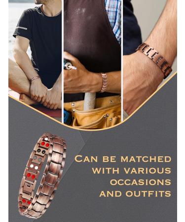 Jeracol Lymphatic Drainage Copper Bracelet for Men - 99% Pure Copper Magnetic Wristband with 4 Element Magnets | Adjustable Brazaletes with Sizing Tool | B-copper2 - Buy Online on GoSupps.com