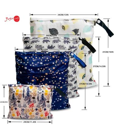 4 Pack Waterproof Wet Bag Diaper Bag Set for Kindergarten & Daycare - Ocean Stars Rhino Lemon | Laundry Pocket for Fabric Diapers - Buy Online on GoSupps.com