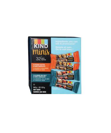KIND Bar Minis Variety Pack 16 Nuts Sea Salt & Dark Chocolate 16 Almond Peanut Butter & Dark Chocolate Gluten Free Low Calorie Snacks Low Sugar 32 Count Snack Food Bar