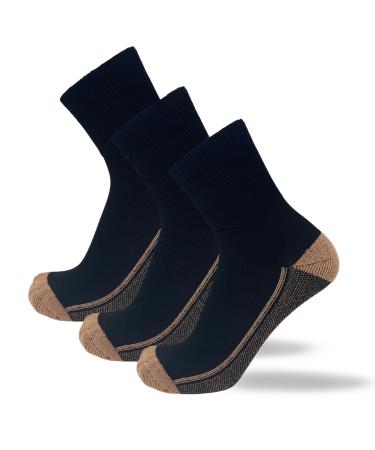 Pure Athlete Non Binding Diabetic Neuropathy Socks - Pain Relief Wide Socks for Swollen Feet 3 Pairs - Black/Copper X-Large