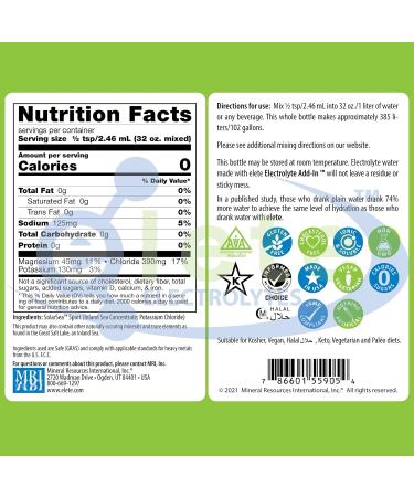elete Electrolyte Add-in Hydration Drops | Sodium, Magnesium, Potassium & Trace Minerals | Unflavored, All Natural | Leg and Muscle Cramp Relief | Transform Any Drink into a Sports Drink, 8.3oz 8.3 Fl Oz (Pack of 1) - Buy Online on GoSupps.com