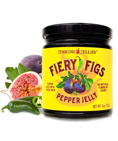 Jenkins Jellies Fiery Figs Hot Pepper Jelly - Sweet & Spicy Jalapeo Jelly - Gluten Free, Vegan Pepper Jam - Use as a Glaze, Dipping Sauce, or Dessert Topping - All Natural & USA Made - 11 Ounces Fiery Fig 11.9 Ounce