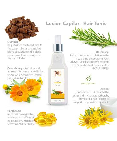 Pili Natural Hair Tonic with Panthenol, Rosemary, Quinine, Arnica & Calendula Extracts - Promotes Hair Growth & Prevents Loss - Buy Online on GoSupps.com