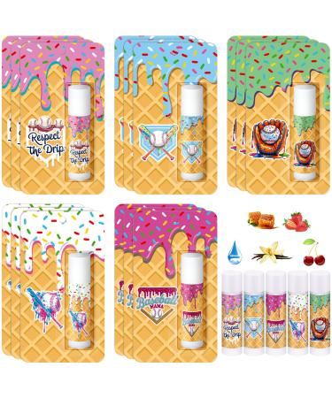 Loopeer 15 Pcs Valentine Ice Cream Drip Baseball Party Favors Gifts Decorations Bulk Ice Cream Drip Lip Balms Sports Baseballs Team Gifts Birthday Party Favors Inspirational Supplies for Teen Adults