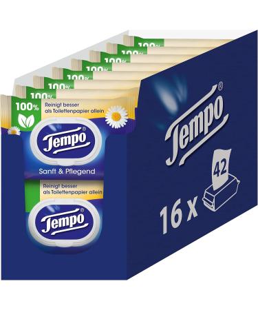 Tempo Moist Toilet Towels - Gentle & Caring - Megapack (16 Packs 42 Towels Each) - Natural Chamomile - Dermatologically Tested & pH-Neutral - International Shipping Available - Buy Online on GoSupps.com