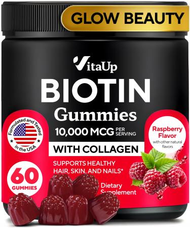 Biotin Gummies 10000mcg for Women and Men - Extra Strength Hair Skin and Nails Gummies with Collagen - Natural Biotin Gummy Supplement for Hair Skin Nails Support - 60 ct 60 Count (Pack of 1)
