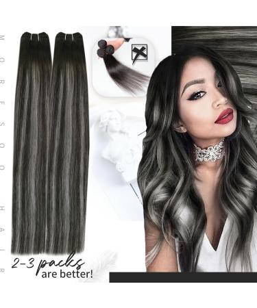 Moresoo Black and Silver Double Weft Human Hair Extensions 16 Inch - Balayage Sew in Hair Extensions - Pack of 1, 100g #1B/Silver - WEFT #1B/Silver - Buy Online on GoSupps.com
