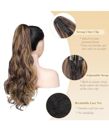Buy Gairyan 50cm Long Curly Ponytail Hair Extensions - Medium Brown & Dark Blonde Claw Clip Synthetic Wavy Hair for Women - Buy Online on GoSupps.com