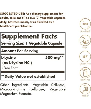 Buy Solgar L-Lysine 500mg â€“ 100 Vegetarian Capsules for Immune Support - Buy Online on GoSupps.com