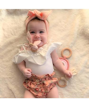 Ali+Oli Pink Crinkle Bunny Ears Wooden Teether | Gender Neutral Baby Gift | Newborn Teething Toy - Buy Online on GoSupps.com