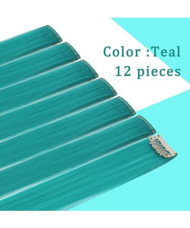 FC SWS 12 Colored Clip-In Hair Extensions - 21 Inch Heat-Resistant Synthetic Hair for Women & Girls - Multi-Colored Turquoise Blue-Green Party Highlights - Buy Online on GoSupps.com