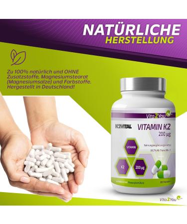 Vita2you Vitamin K2 200 g - 365 Capsules - Original K2Vital MK-7 - Premium Quality - All-Trans Menaquinone - Made in Germany - Buy Internationally - Buy Online on GoSupps.com