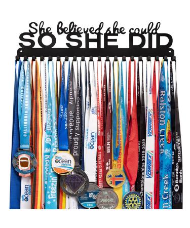 Medal Display Hanger Holder Wall Rack Frame with 20 hanging hooks-Medal Hanger Awards Ribbon Cheer,Gymnastics,Soccer,Softball Holder Display Custom Rack for Sports Medals in 16 inches long 8.Black 16 inches long