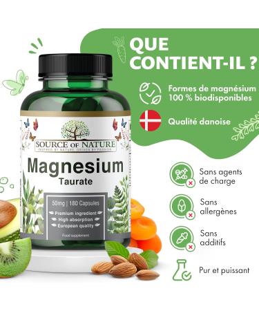 Source of Nature | Magnesium Taurate 625mg | 180 Capsules | 45 Day Supply | Elemental 50mg | High Quality | Lab Tested - Buy Online on GoSupps.com