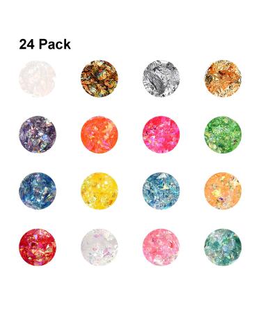 24 Pack Nail Art Glitter Foil Chips - DIY Nail Design Decoration Set for Crafts & Parties - Buy Online on GoSupps.com