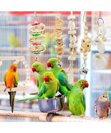 Allazone Bird Parrot Toys 14 PCS Hanging Bell Pet Bird Cage Hammock Swing Toy Bird Perch Toys Wooden Chewing Toy for Conures Love Birds Small Parakeets Cockatiels Macaws Style A - Buy Online on GoSupps.com