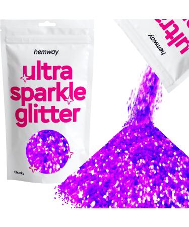 Hemway Premium Ultra Sparkle Glitter Multi Purpose Metallic Flake For Arts Crafts Nails Cosmetics Resin Festival Face Hair - Fluorescent Purple - Chunky (1/40 "0.025" 0.6mm) 100g / 3.5oz Fluorescent Purple Chunky - 100g