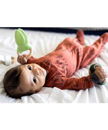 Organic Muslin Bunny Ears Baby Teether with Crinkle Paper and Wooden Teething Ring - Mint Green | Gender Neutral Newborn Teething Toy - Buy Online on GoSupps.com