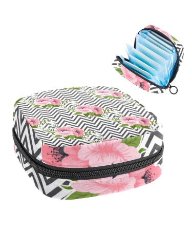 GIAPB Period Bag Sanitary Napkin Storage Bag Period Pouch Travel Makeup Bag Flower and Black Stripes Color4842