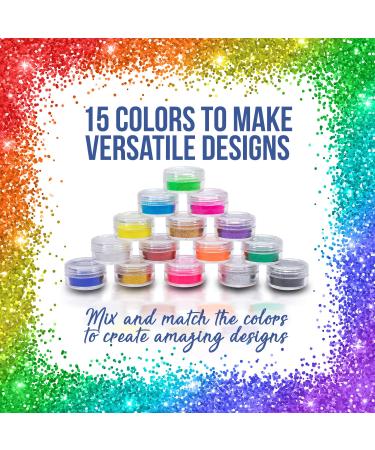 Glitter Tattoo Kit for Girls - 15 Color Jars, 32 Stencils, Glue Applicator & Brushes - Hypoallergenic, Waterproof, Easy to Apply - Buy Online on GoSupps.com