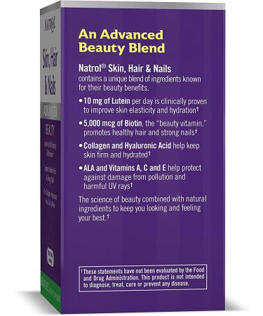 Natrol Skin, Hair & Nails Capsules - 5,000mcg Biotin, 60 Count - Advanced Beauty Formula - Buy Online on GoSupps.com