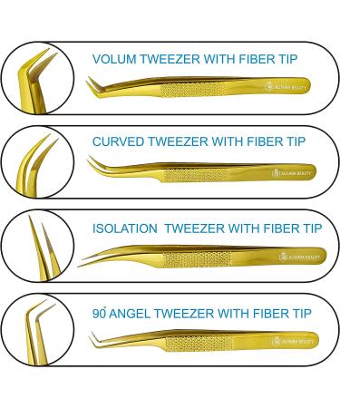Alishba Beauty Eyelash Extension Tweezers Set - Precision Fiber Tip Japanese Stainless Steel (Gold) - Pack of 4 - Buy Online on GoSupps.com