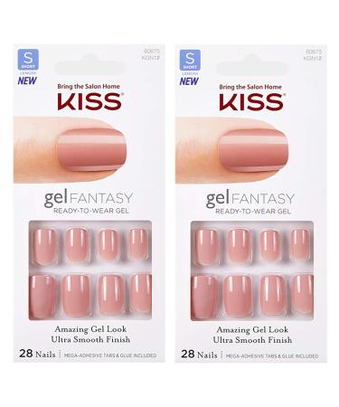 2-PACK Kiss GEL FANTASY "KGN12" (RIBBONS) Short Design Nails w/Adhesive Tabs & Glue
