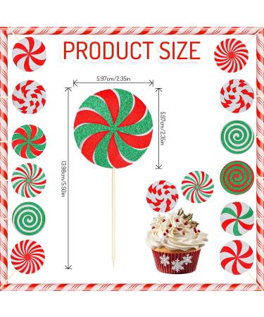 Whaline 24Pcs Christmas Cupcake Toppers Red Green Glitter Xmas Peppermint Candy Cupcake Picks for Xmas Holiday New Year Gathering Celebration Birthday Party Cake Decoration Supplies 8 Styles - Buy Online on GoSupps.com
