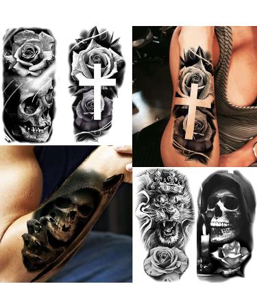 Yezunir Halloween Temporary Tattoos - 62 Sheets Black Tiger Lion Skull Wolf Skeleton Fake Tattoo Stickers for Men, Women, Kids - Long Lasting 3D Tribal Designs - Perfect for Halloween Parties - Buy Online on GoSupps.com