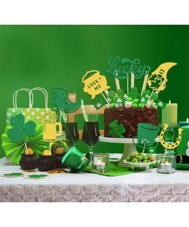 St. Patrick's Day Cupcake Toppers Lucky Irish Clover Party Decorations Lucky Four Leaf for Irish Party Decor Four Leaf Clover Shamrock Birthday Wedding Party Supplies Gold Green 24 PCS - Buy Online on GoSupps.com
