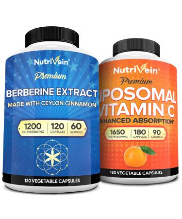 Nutrivein Premium Berberine & Liposomal Vitamin C Supplement: High-Absorption Vitamin C Capsules & Berberine Supplement Bundle for Immunity, Metabolism, & Balanced Well-Being