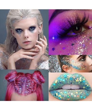 Mermaid Scale Body Glitter Gel - Long Lasting Sparkling Cream for Eyes, Lips, Nails, and Hair - Silver White Color - Festival Party Makeup Glitter with Sponge Brushes - Buy Online on GoSupps.com