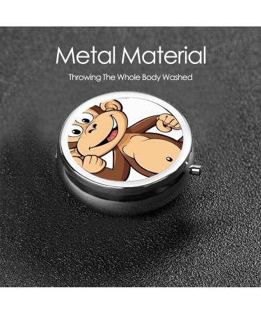 Monkey Printed Mini Round Pill Box - 3 Compartment Portable Pill Organizer for Travel Home & Office - Buy Online on GoSupps.com