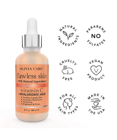 Olivia Care Vitamin C + Hyaluronic Acid Facial Oil - 100% Natural for Flawless Skin. Moisturize, Brighten, & Rejuvenate. Anti-Aging Formula - 2 fl oz - Buy Online on GoSupps.com