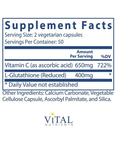 Vital Nutrients Glutathione (Reduced) 400mg - Liver Antioxidant & Detox Support - 100 Vegetarian Capsules - Buy Online on GoSupps.com