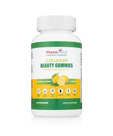 Pharmvista - Collagen Gummies with Biotin Zinc Vitamins C & E for Hair Skin and Nails Support 90ct