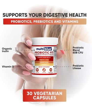 MultiBlue Probiotic Fit Supports Natural GLP-1 & Appetite Control for Women & Men Bifidobacterium B-420 Digestive & Gut Health 10 Probiotic Strains 60 Billion CFU Prebiotic + Vitamin D3 30ct 30 Count (Pack of 1) - Buy Online on GoSupps.com