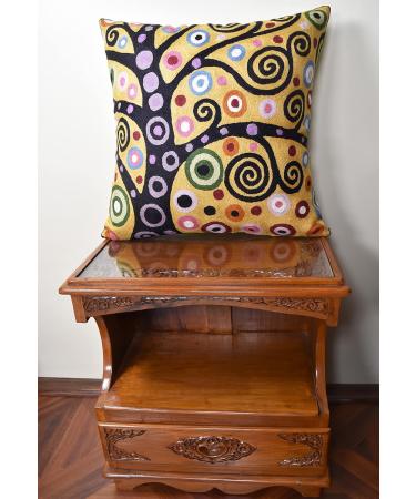 Hand-Embroidered Kashmir Designs Tree of Life Pillow Cover | Yellow Gold Floral Suzani Cushion 18x18 - Buy Online on GoSupps.com
