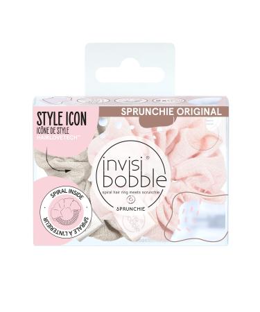 Invisibobble Sprunchie "Go With Floe" Duo Scrunchie Set I 2x Pastel pink brown fabric hair tie girls & women I hair -friendly & strong hold I limited collection Nordic Breeze Beige & Rosa