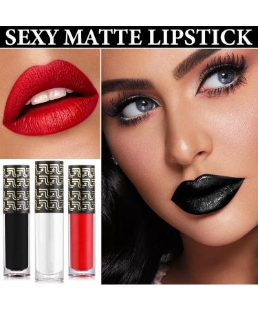 3 Colors Matte Liquid Lipstick Set - Long Lasting Waterproof Lip Gloss for Women | Halloween & Cosplay Makeup in White Red Black - Buy Online on GoSupps.com