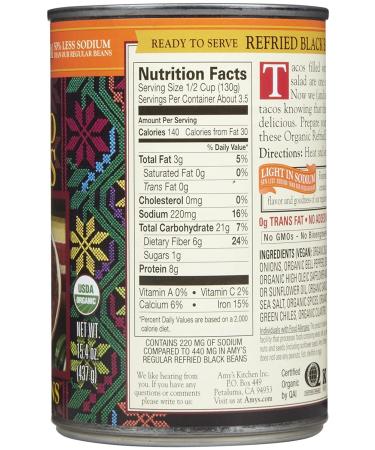 Organic Amy's Refried Black Beans 15.4 OZ - Authentic Mexican Flavor - Buy Online on GoSupps.com