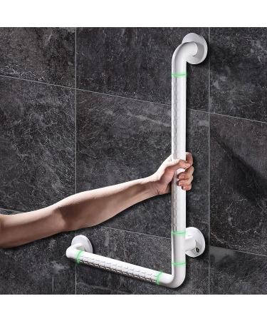 L-Shape Bathroom Grab Bar 60 X 40cm Wall Mounted Non-Slip Toilet Grab Rail Glow-in-The-Dark Toilet Safety Grab Handle for Disabled Elderl