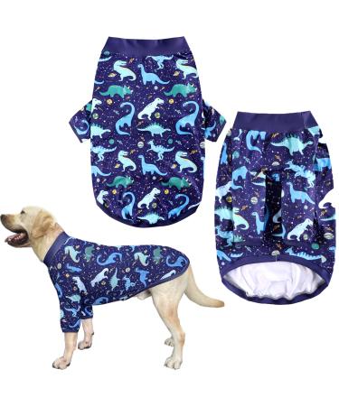 PriPre Dog Navy T Shirts Full of Blue/Green Dinosaur Printed Pet Shirt Softable Pajamas for Large Dogs (3XL, Navy) 3X-Large Navy