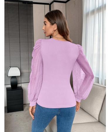 Fayenne Womens Tops Deep V Neck Cross Wrap Sexy Tops Polka Dot Mesh Long Sleeve T Shirt Casual Blouses S Lilac Purple - Buy Online on GoSupps.com