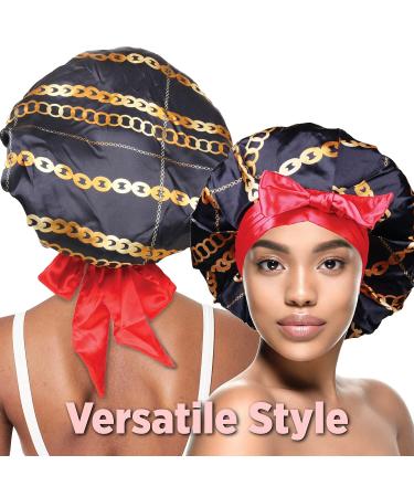 Large Extra Large Adjustable Tie Satin Bonnet Sleep Cap with Headband - Chain Pattern Multicolor - Buy Online on GoSupps.com