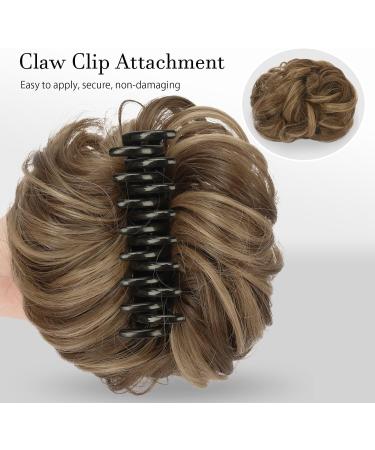 FESHFEN Claw Clip Messy Bun Hair Piece - Golden Brown Mixed Blonde Curly Wavy Updo Chignon Scrunchie for Women - Buy Online on GoSupps.com